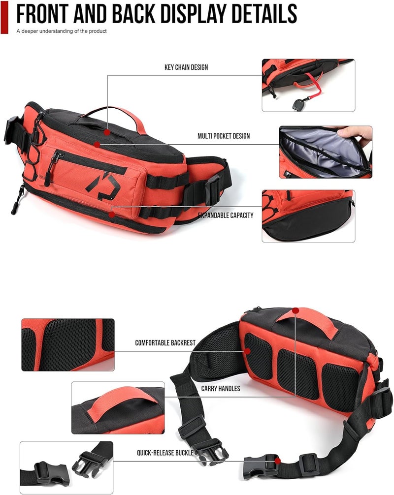 RIDEIRON Fanny Pack, Motorcycle Waist Bag with Adjustable Expansion & Interior Key Loops, Compact Lightweight for Fishing, Cycling, Hiking, Travel, Camping - Image 3